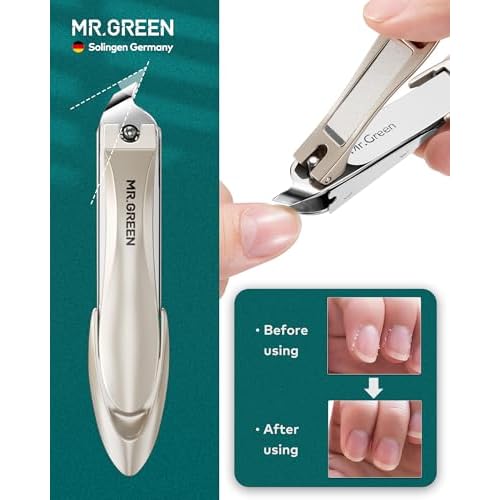 MR.GREEN 4 Pcs Nail Clipper Set Anti-Splash, Upgraded Nail Clippers with Nail File and Tweezers, Professional Fingernail & Toe Nail Clippers for Men & Women, Manicure Nail Kit with Premium Case