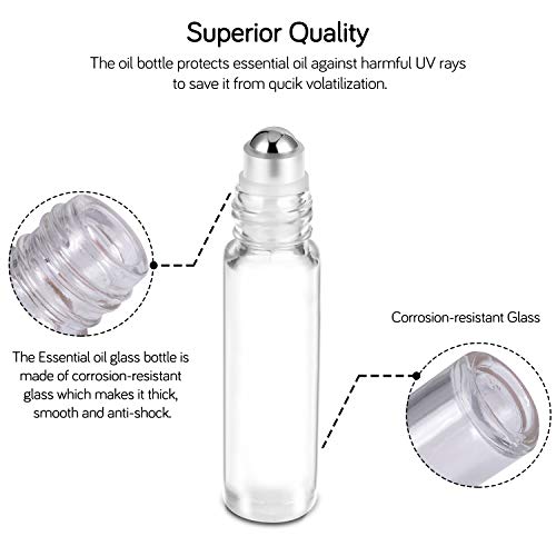 PrettyCare 10ml Glass Essential Oil Roller Bottles Set with Bamboo Lids - 24 Pack, Clear with Wooden Cap