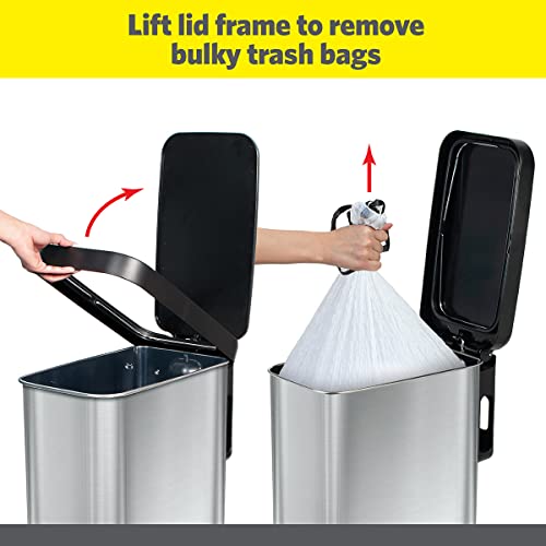Glad Stainless Steel Slim Trash Can with Clorox Odor Protection, Soft Close Lid, 45 Liter
