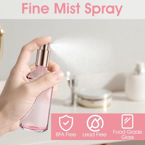 Pink Glass Spray Bottles Set - Refillable 3.4 Oz Fine Mist Atomizers for Perfumes & Essential Oils