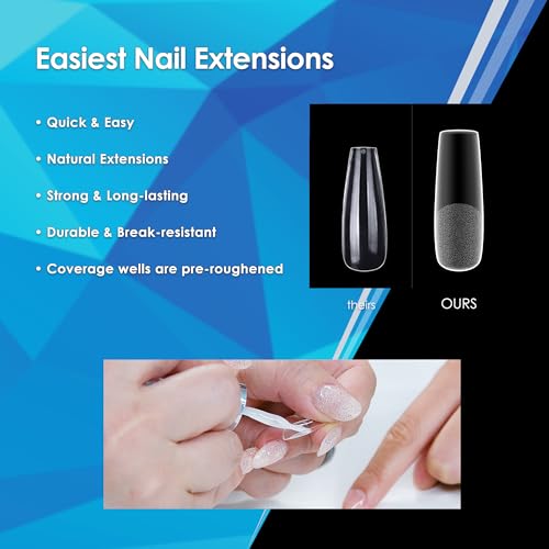 Long Square Soft Gel Tips - Pre-Roughened, 550 pcs, Flexible Nail Tips