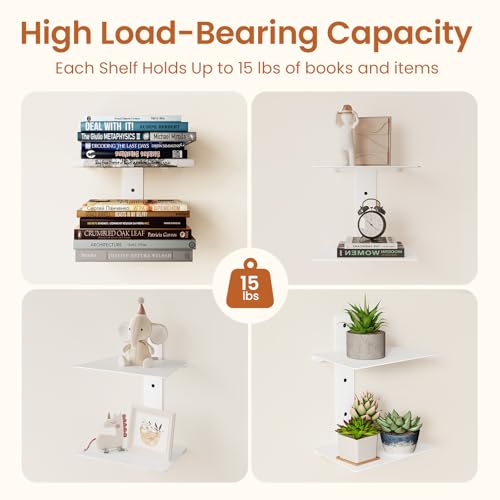 White 8-Tier Invisible Floating Bookshelves Wall Mount 4 Pack