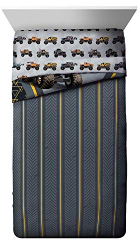 Monster Jam Kids Bed Set with Reversible Comforter and Sheets - Grave Digger Max-D Megalodon
