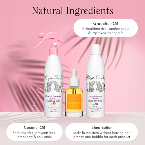 Curl Refresh & Detangle Spray, Nourishing Oil & Defining Cream Set for Curly Hair