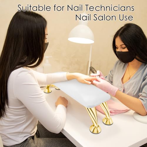 Nail Tech Arm Rest - Microfiber Leather Hand Support with Anti-Slip Gold Stand