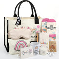 Leinuosen 12 Pcs Housekeeping Gift Set for Women Trapezoid Grocery Canvas Tote Bag with Handle Makeup Bag Mug Scented Candle Novelty Socks for Housekeeper Employees Staff Cleaning Lady Gifts