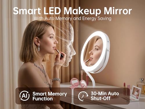 White 11.8 x 15.2 Inch Rechargeable Makeup Mirror with 3 Lights, 1X/10X Magnification