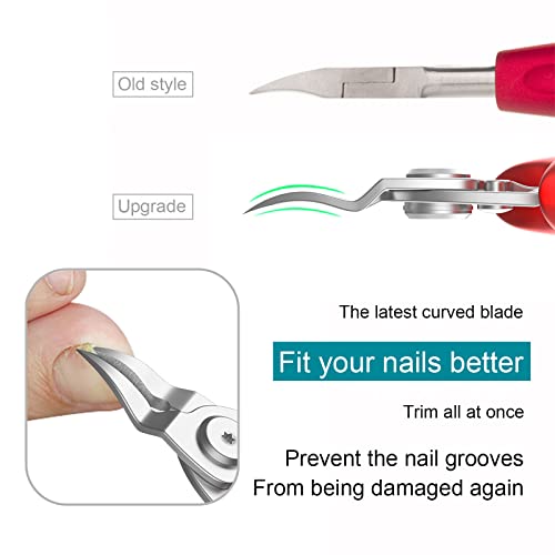 Ingrown Toenail Clippers (Upgrade), Steel Nail Clippers for Professional Podiatrist, Unique Long Handle Curved Blade Tool for Thick & Ingrown Nails, Suitable for Men, Women and Elderly (red)