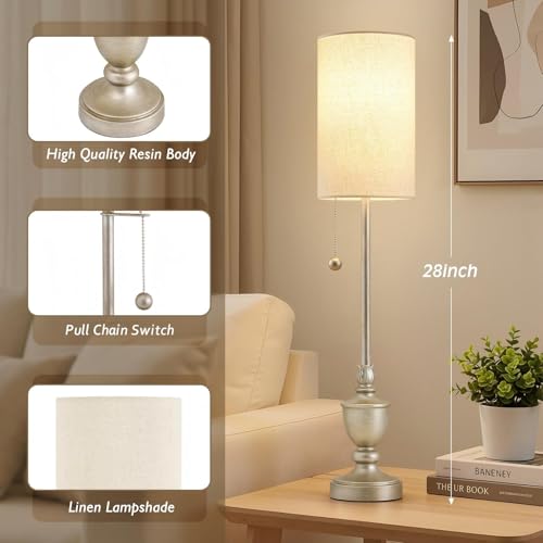 EJIAXIN Set of 2 Buffet Table Lamps 28" Tall Slim Brushed Nickel Resin Finish
