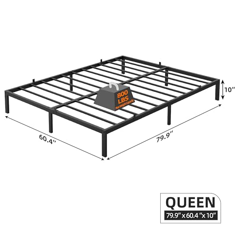 Queen Bed Frame with Under-Bed Storage - 10 Inch, Black, Sturdy & Modern
