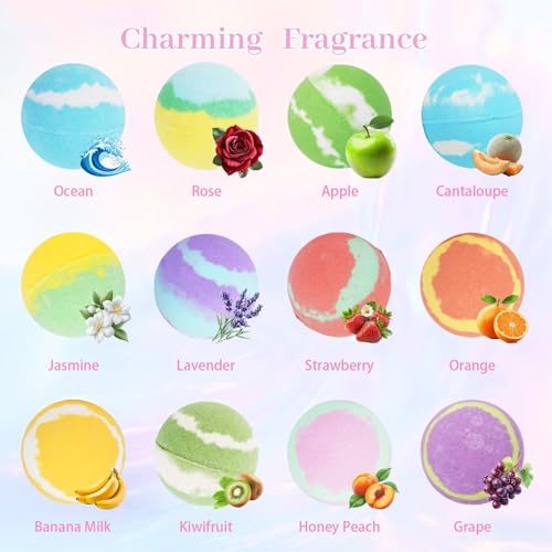 Bath Bombs for Women, 12 Pcs XL Organic Natural bathbombs with Shea Butter & Safe Oil for Dry Skin Moisturizing, Relaxing Aromatherapy, Bubble SPA, Mothers Day Gifts for Her Wife Girlfriend Mom