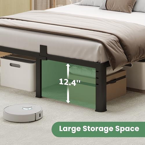 NKZ 14 Inch Full Size Metal Platform Bed Frame with Rounded Corner Legs, Heavy Duty Steel, Under Bed Storage