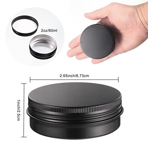 Therwen 96 Pcs Aluminum Tin Jars Containers Metal Leak Proof Cosmetic Tin Jars Containers Round Screw Lids Lip Balm Can Empty Refillable Cosmetic DIY Storage (2oz,Black)