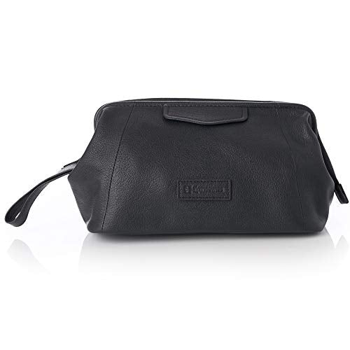 One Size Black Leather Toiletry Bag - Alpine Swiss Shaving Kit Dopp Case