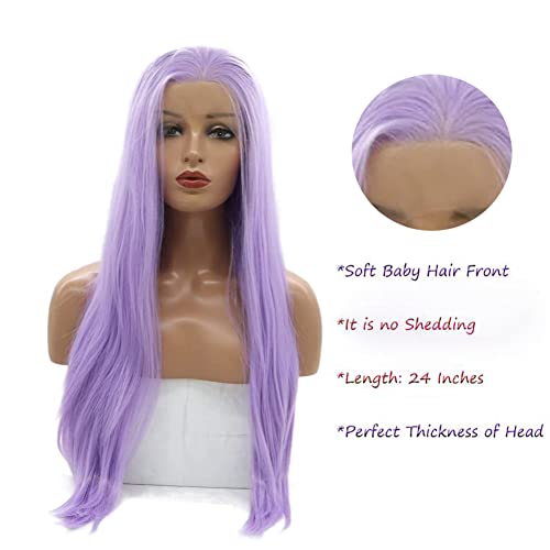 Kalisa 24 Inch Purple Lace Front Wig Long Straight Silky Synthetic Hair for Women
