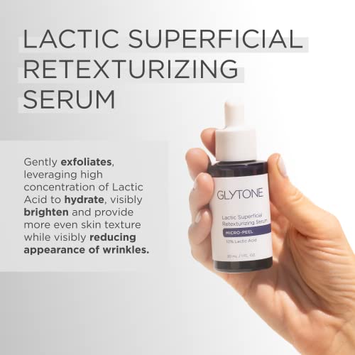 Glytone Micro-Peel Lactic Superficial Retexturizing Serum | Anti-Aging AHA Exfoliating Serum for Face with 10% Lactic Acid | Hydrates, Brightens & Reduces Wrinkles | Paraben-Free - 1 Fl oz
