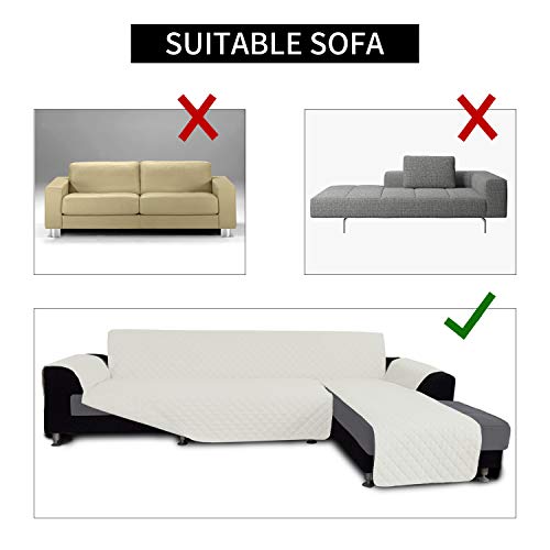 Easy-Going Reversible Ivory Large Sectional Couch Cover, L-Shape Sofa Protector