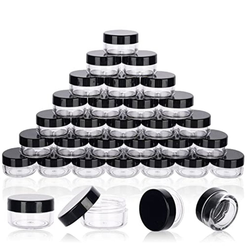 5 Gram Sample Containers With Lids, 200 Count 5ML Jars, Empty Cosmetic Jars for Glitter, Lotion, Cream, Beads - With Labels, Mini Spatulas