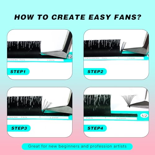 VAVALASH Cashmere Easy Fan Lashes 0.03 0.05 0.07 C/CC/D/DD Volume Lash Extensions 8MM-20MM Matte Black Self Fanning Eyelash Extensiones, Professional Supplies for Lash Artists (D-0.05,8-15mm)
