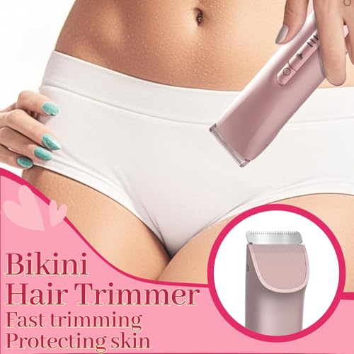 Bikini Trimmer for Women, 2 in 1 Electric Shaver Dual Head Bikini Trimmer for Women IPX7 Waterproof Body Hair Trimmer and Facial Hair Remover for Bikini Leg Arm Body Face, Pink 002