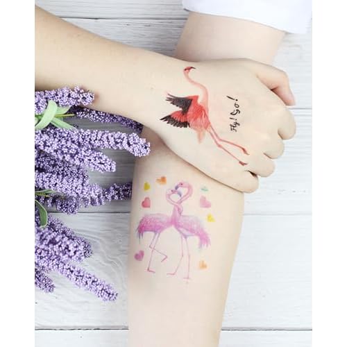 Flamingo Temporary Tattoos for Girl Women, 15 Sheets Summer Pink Tattoo Stickers, Hawaii Beach Waterproof Flamingo Party Birthday Decorations Accessories Favors Supplies Gifts for Boys