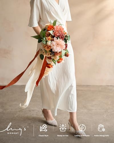 Ling's Moment Small 13-Inch Cascading Terracotta Wedding Bouquet for Bride - Or-chic Variant