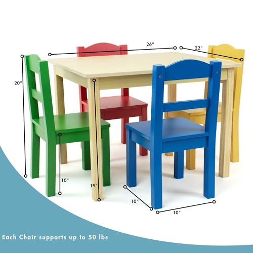 Humble Crew Natural Toddler Table and 4 Chair Set, Wood Kids Activity Furniture