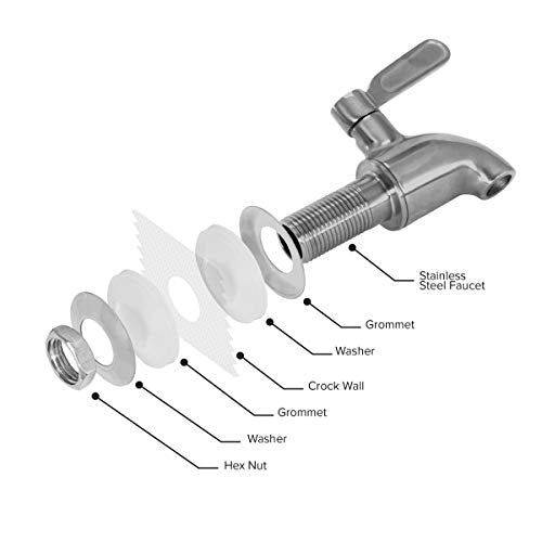 Porcelain Water Dispenser with Stainless Steel Faucet - Green Speckled Crock, Lid & Valve Included