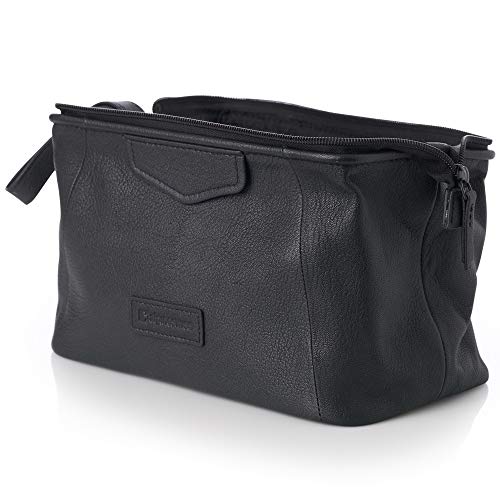 One Size Black Leather Toiletry Bag - Alpine Swiss Shaving Kit Dopp Case