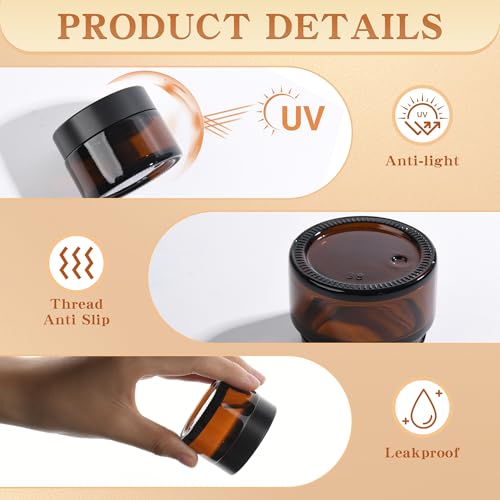 Amber Glass Jars with Black Airtight Lids - 1oz Travel Cosmetic Containers - NOOEEISS