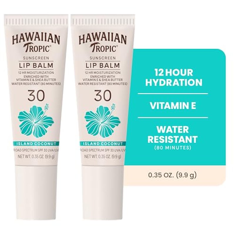Hawaiian Tropic Lip Balm, Island Coconut, SPF 30, 0.35oz each, Twin Pack