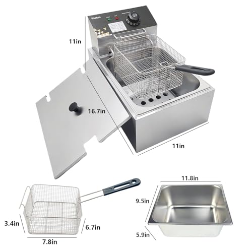 Electric Deep Fryer 10L/10.5QT Stainless Steel Commercial & Home Use with Basket, Thermometer & Temperature Control - Variation 81