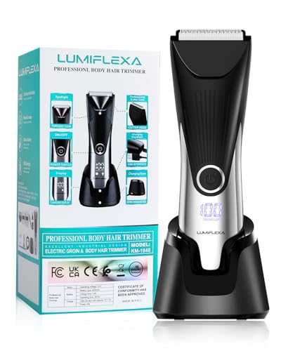 Lumiflexa Waterproof Body Hair Trimmer with LED Display, 6500 RPM, Adjustable Combs, USB-C Charging