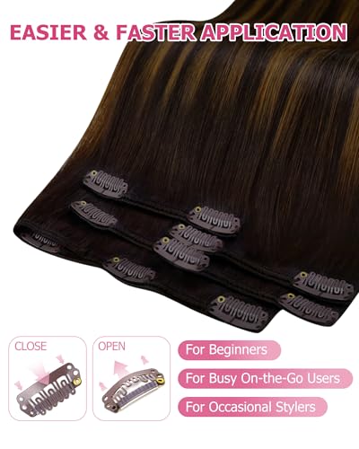 YoungSee 12 Inch Balayage Clip-In Hair Extensions Short Human Hair 85G Dark Brown Variation of THIS listing