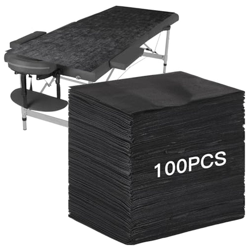 100 PCS Disposable Bed Sheets for Massage Table, 31" x 71" Non-Woven Massage Table Cover, Disposable Bed Sheets for Spa Beds, Beauty Salons, Hotels, and Estheticians (Black)