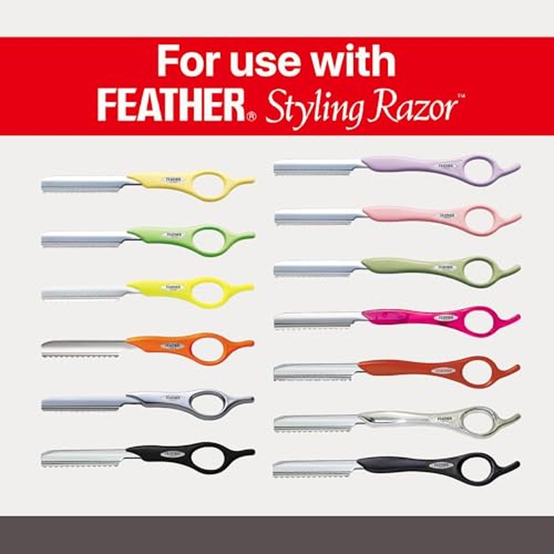 Feather Styling Razor Standard Blades - Professional Hair Cutting Blades for Styling, Shaping, Feathering, & Thinning - Stainless Steel Single Edge Guarded Blade - Made in Japan - Refill Pack - 10 Ct
