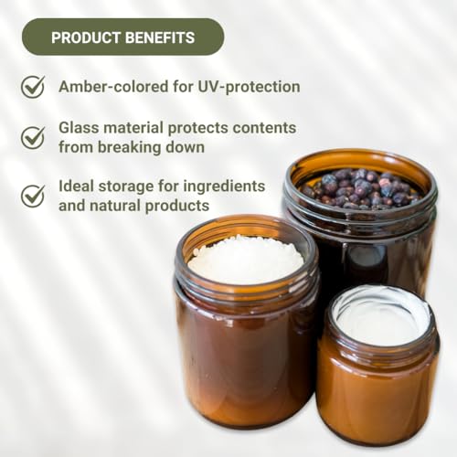Glass Amber 16oz Jar - 12 Packs, Empty Round Jars For Beauty Products, Lotion, and Powders - Black Lid - Small Candle Jars