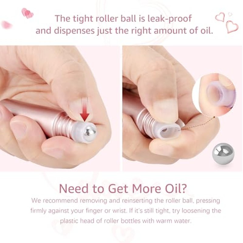 10 Pack 10mL Essential Oil Roller Bottles Empty Glass Roll On Bottles Rose Gold with Stainless Steel Ball Applicator for Perfume Refillable Leak Proof Travel Portable DIY Craft Eye Care Sample