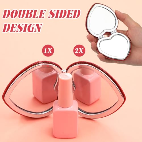 24 Pcs Heart Compact Mirror Magnifying Travel Mirror Bulk with Glitter Double Sided Cosmetic Purse Mirrors Heart Shaped Folding Pocket Makeup Mirrors for Women Mom Gift(Red, Pink, Purple)
