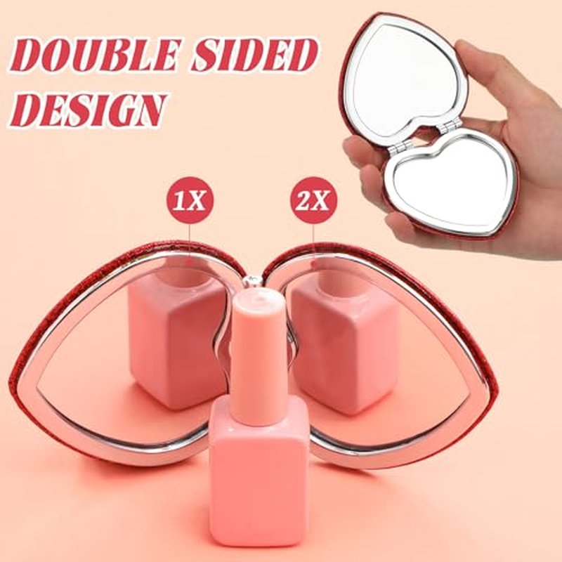 24 Pcs Heart Compact Mirror Magnifying Travel Mirror Bulk with Glitter Double Sided Cosmetic Purse Mirrors Heart Shaped Folding Pocket Makeup Mirrors for Women Mom Gift(Red, Pink, Purple)