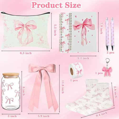 Pink Bow Gift Set with Makeup Bag, Cup, Notebook & Accessories, 10 Pieces