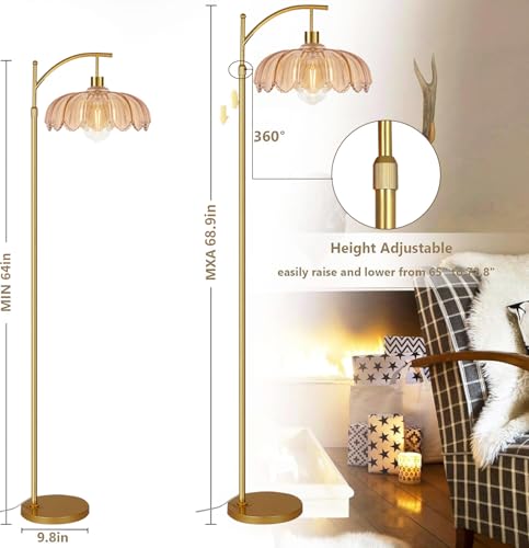 QIYIZM Floor Lamp - 65-69in Height, Dimmable Brass Tall Lamp with Remote (Variant: Floor Lamp--2), Mid Century Modern