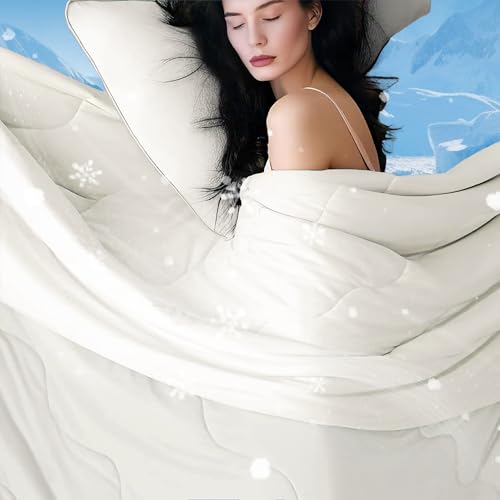 DOWNCOOL Queen Size Cream White Cooling Comforter – Dual-Side Tech, 90x90