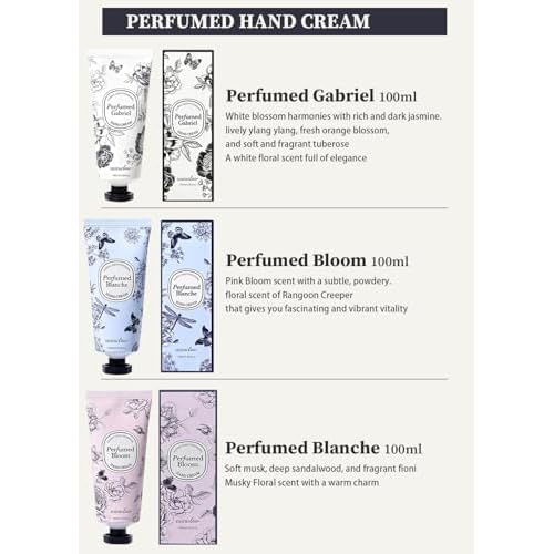 Perfumed Hand Cream Set ? Long-Lasting Fragrance, Wrinkle Care & Moisturizing, with Shea Butter & Adenosine, Hypoallergenic, 3 Scents (White Floral, Pink Bloom, Musky Floral) ? 100ml Each