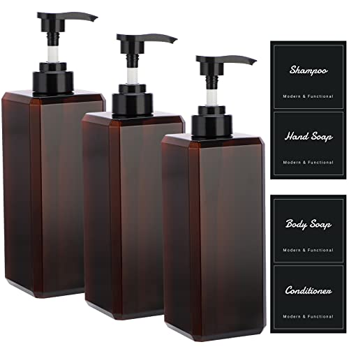 Brown 800ml Refillable Square Soap Dispenser Set with Labels - Suream 3 Pack