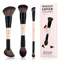 Jessup C-Peach Dust 3pcs Face Makeup Brush Set Double Ended for Foundation Contour Blush