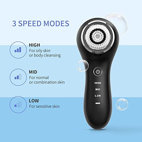 COSBEAUTY Black Sonic Face Scrubber Exfoliator with 5 Interchangeable Brush Heads, Waterproof Rechargeable Skin Cleansing Brush