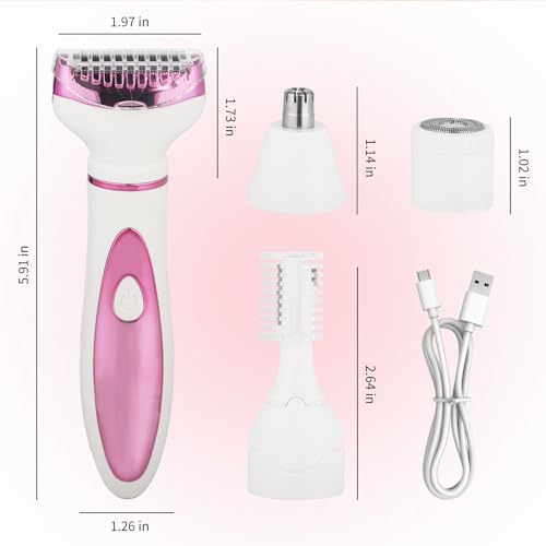 Electric Razor for Women Men,4 in 1 Painless Ladies Wet & Dry Body Razors and Facial Hair Remover,Rechargeable Led Display Hair Removal Kit for Nose Face Body Leg Bikini Arm Hair