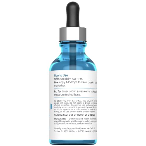 NeoCell Niacinamide Hyaluronic Acid Serum | 2 fl oz | Plus Zinc | Moisturizing Formula | for Face and Neck | Advanced Skincare
