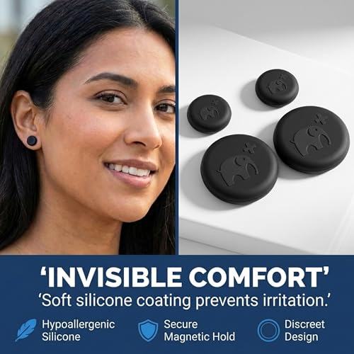 Black Keloid Pressure Earrings Set - Hypoallergenic Silicone Magnetic Clips for Ear Keloids - 4 Pieces